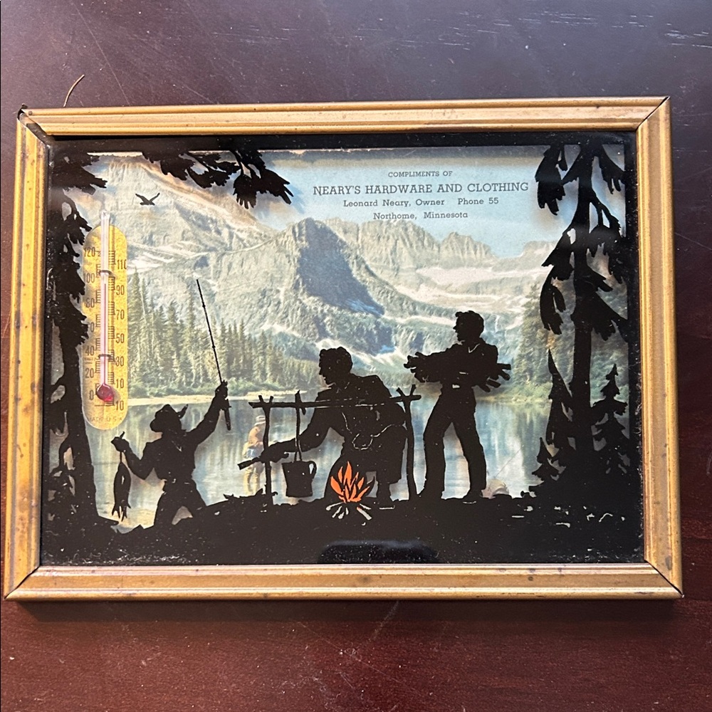 Vintage Lakeside Camping Thermometer Wall Art - Gold Frame